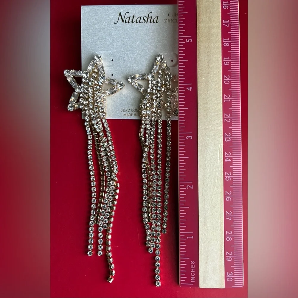 Natasha Couture Silver Star Cascade Earrings